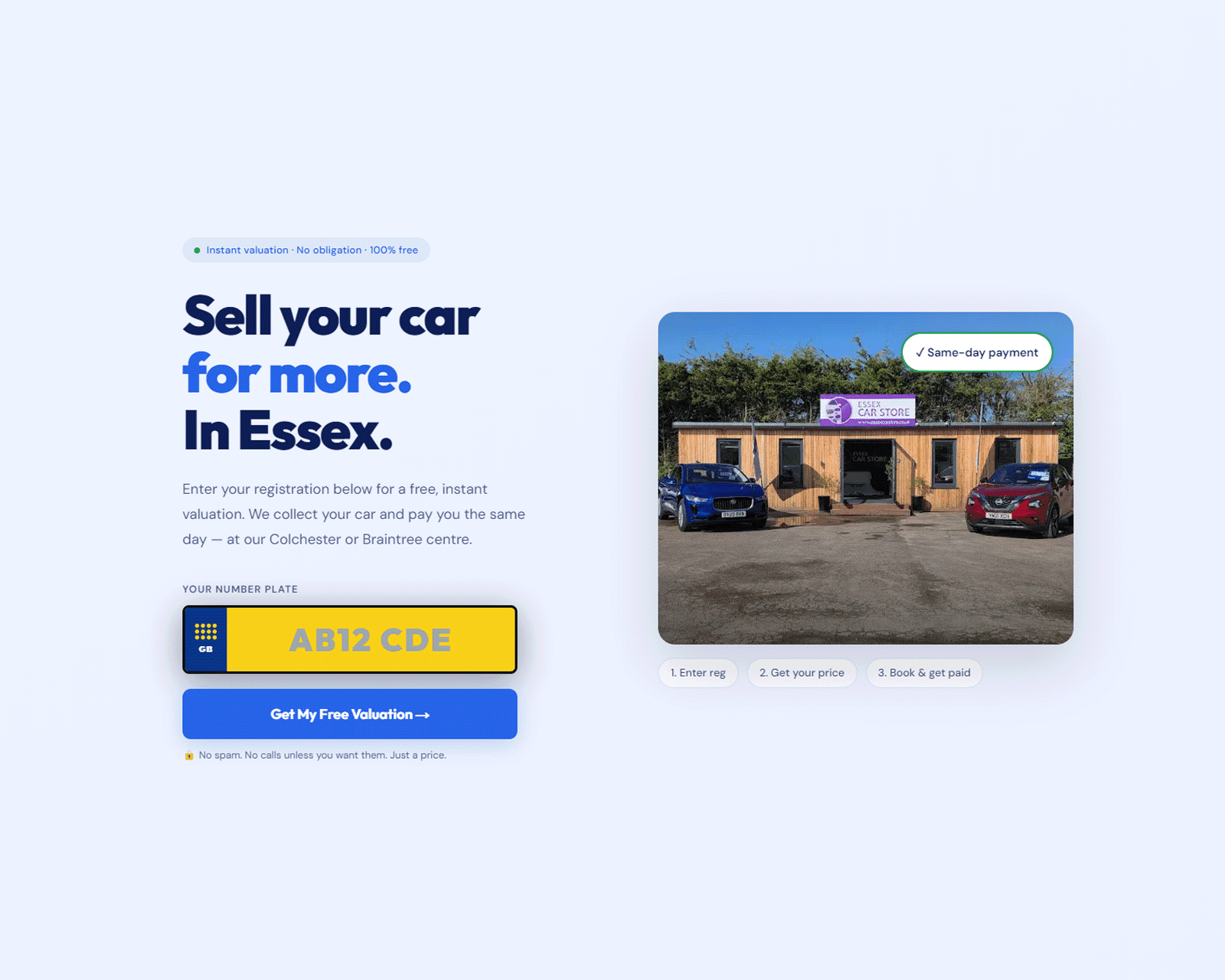 Screenshot of the Sell My Car Quick Today homepage hero